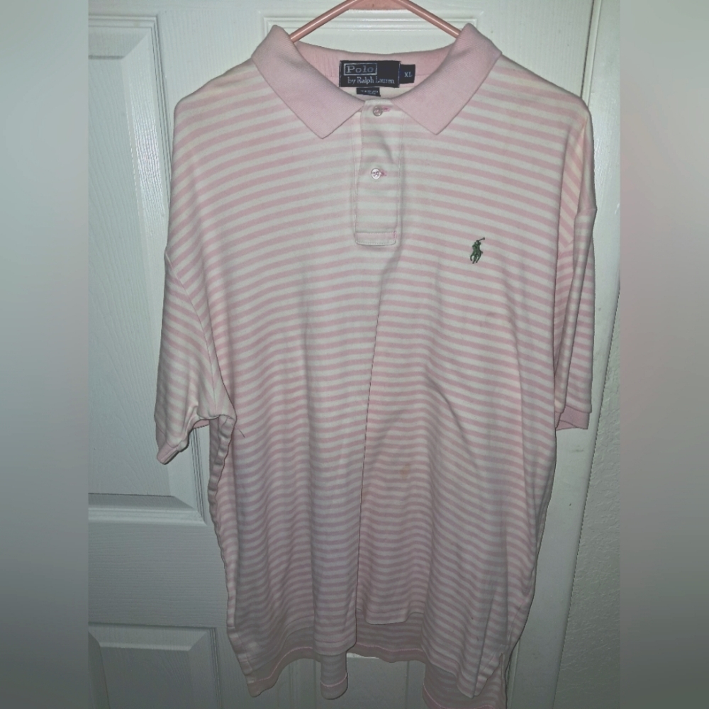 Pink and white Ralph Lauren polo shirt XL
